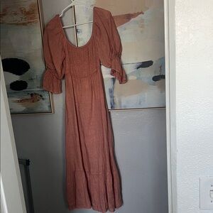 Puff sleeve linen midi dress
